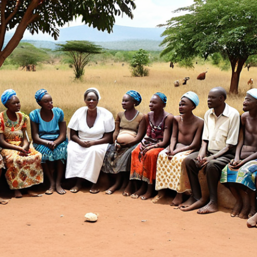 Home 17 A compassionate and realistic depiction of grassroots reconciliation in a tranquil Burundian village. An wise elderly Burundian tribal elder and a resilient Burundian woman leader are seated together, conversing sincerely with a diverse group of community members of all ages gathered around them. The scene emanates trust-building and deep healing, with subtle visual cues of mending a torn social fabric through genuine dialogue and understanding. Warm, hopeful lighting illuminates the peaceful African landscape in the background, perhaps at dawn or dusk. The expressions convey empathy, listening, and quiet strength.
