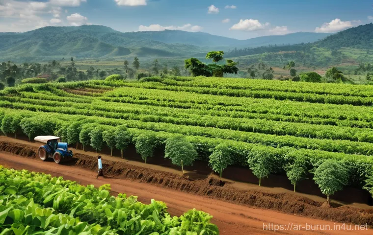 부룬디 티크목 생산 - **Prompt 1: Sustainable Teak Farming in Burundi**
"A vibrant, wide-angle shot capturing the lush...