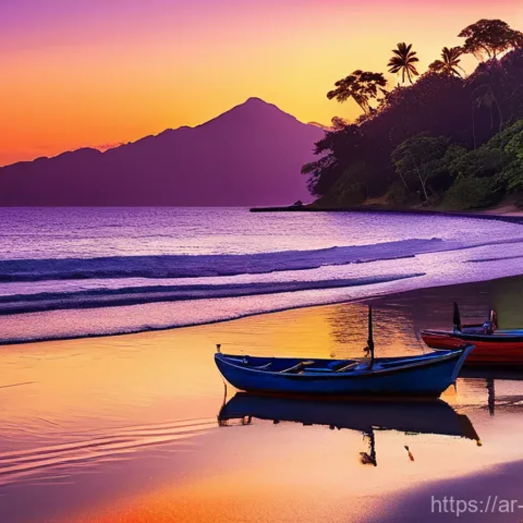 부룬디 수도 부줌부라 - **Prompt:** A picturesque, serene golden sand beach on the shores of a vast, calm freshwater lake at...