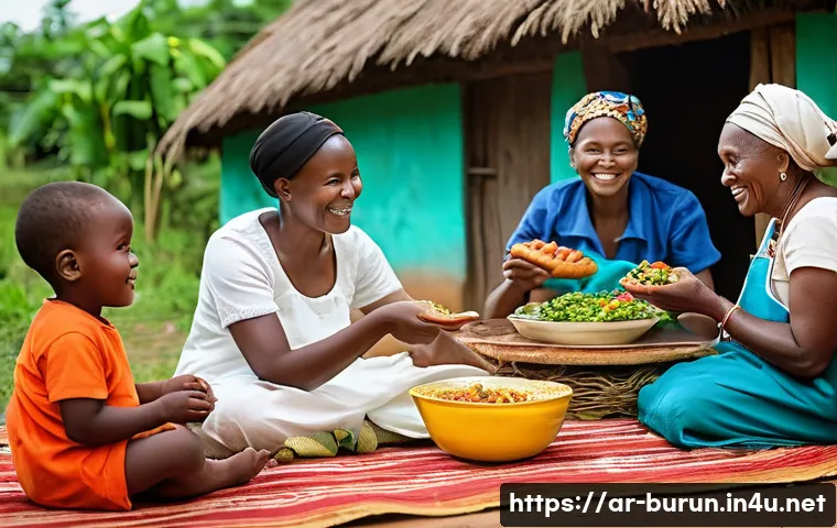 부룬디 민족성과 사회적 가치 - **Prompt 1: Burundian Family Meal Outdoors**
"A vibrant and heartwarming scene of a multi-genera...