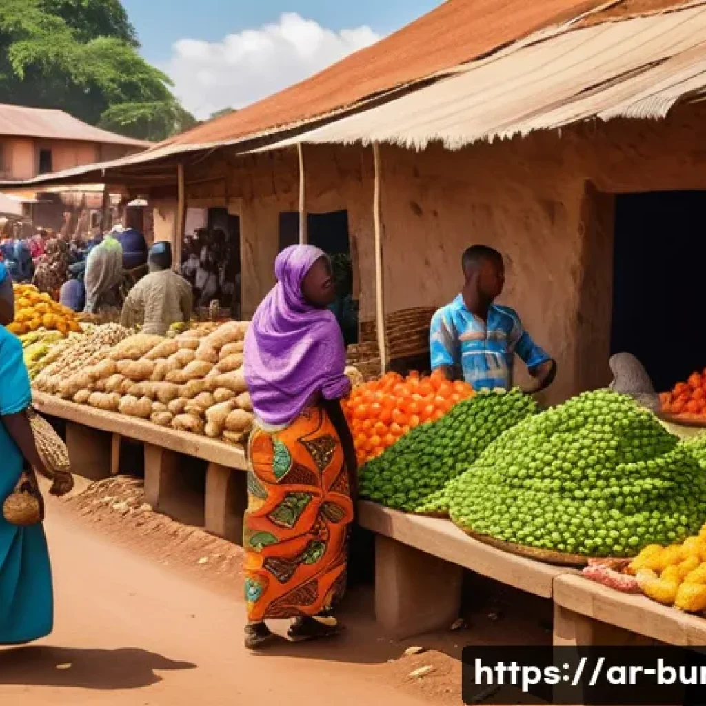 부룬디와 인근 국가의 언어 차이 - A vibrant East African market scene in Burundi featuring diverse local people communicating in Kirun...