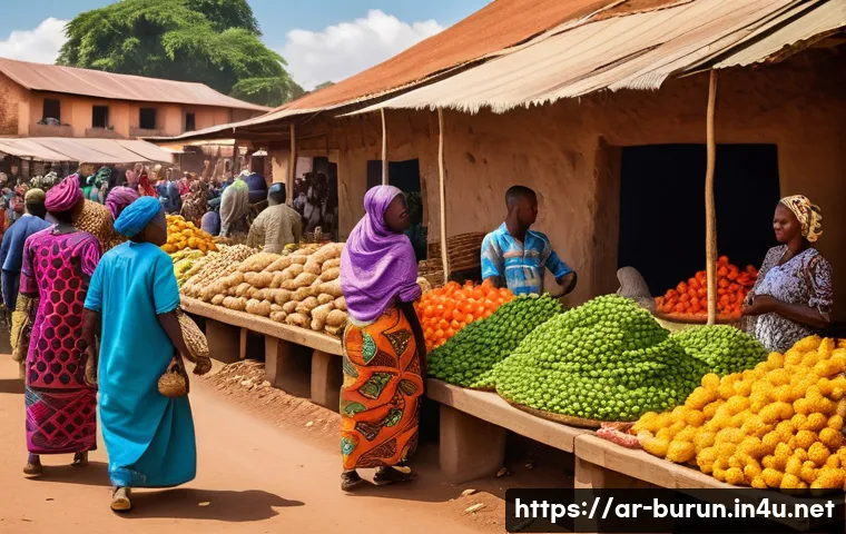 부룬디와 인근 국가의 언어 차이 - A vibrant East African market scene in Burundi featuring diverse local people communicating in Kirun...