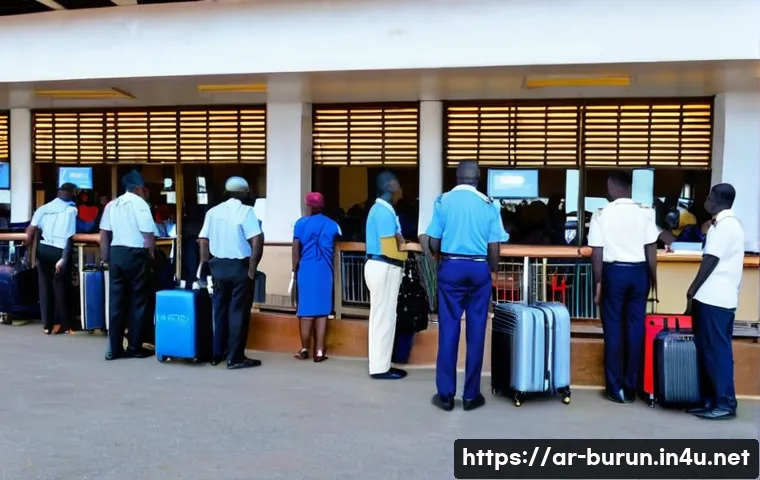 부룬디로 가는 항공편 - A detailed airport scene at Bujumbura International Airport in Burundi during early morning, showing...