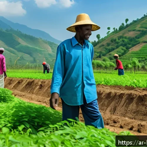 부룬디 정부의 환경 정책 - A vibrant reforestation scene in rural Burundi featuring local communities planting drought-resistan...